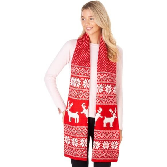 Winter Knitted Scarf - Reindeer Fair Isle Christmas Design for Women - Picture 3 of 7